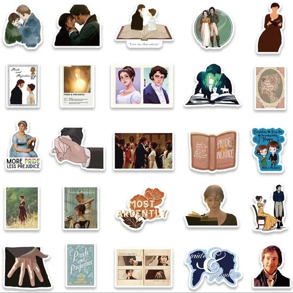 $1 PRIDE AND PREJUDICE STICKERS. 10 AT RANDOM. $1 WITH ANY $10 ORDER OR MORE